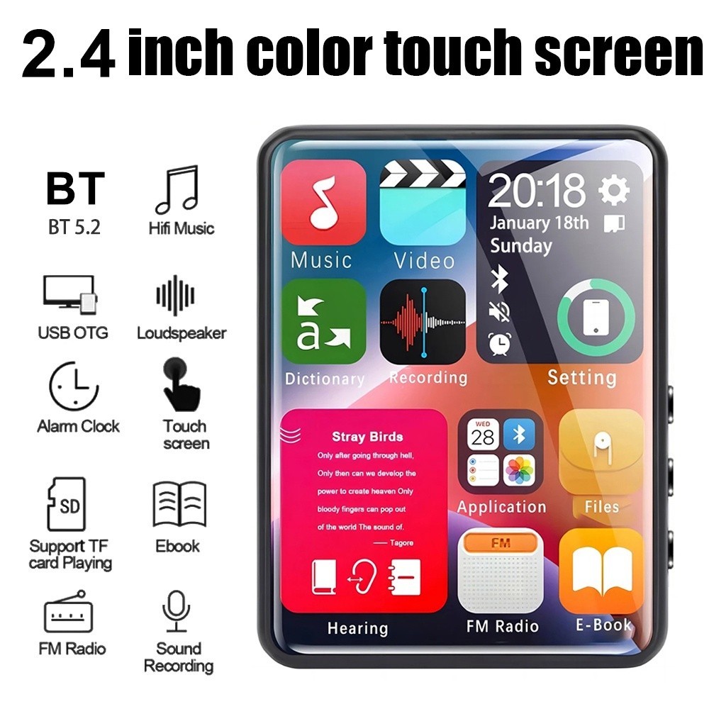 Máy nghe nhạc VIRWIR MP3 có loa tích hợp Bluetooth hỗ trợ đọc sách điện tử, phát lại Video, nghe nhạc | BigBuy360 - bigbuy360.vn