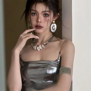 Bông tai hình elip, vòng cổ không đều, dây chuyền xương đòn, phong cách ngắn bằng kim loại nữ, bông tai vòng cổ cổ cổ điển và tối giản
