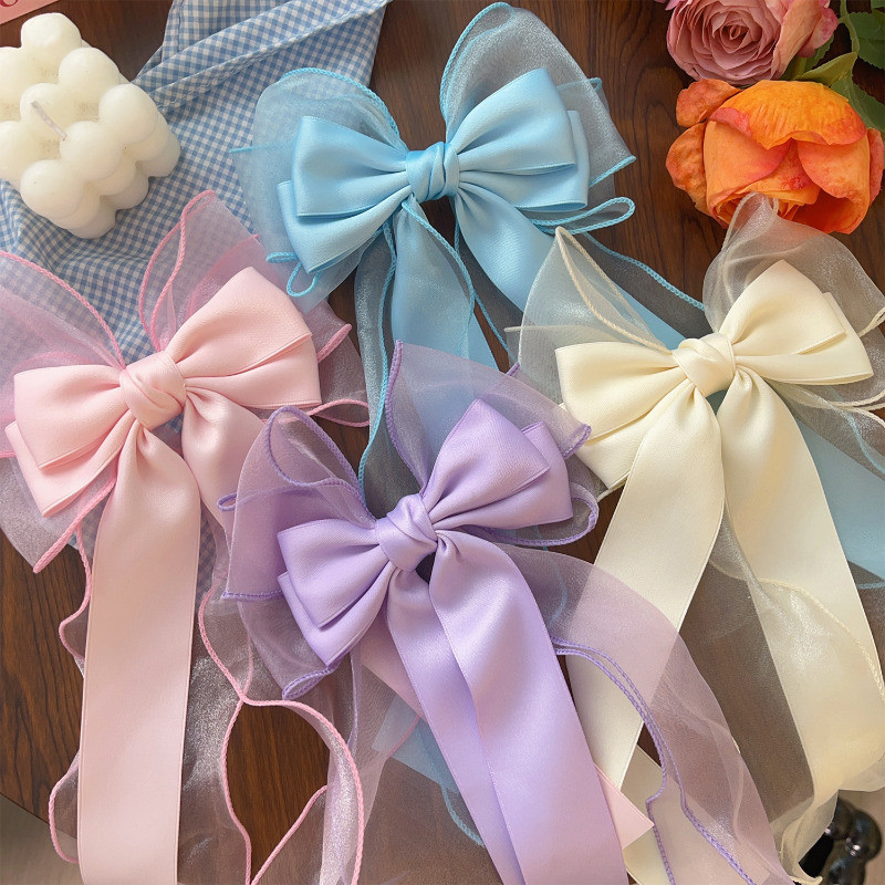 Kẹp Tóc Nơ Gạc Quá Khổ Streamer - Mũ Công Chúa Tinh Tế - Thanh Lịch, Thời Trang, Đơn Giản, Ngọt Ngào, Phong Cách Ins - Kẹp Tóc Ruy Băng Ren Cho Bé Gái - Kẹp Tóc Dopamine Nơ