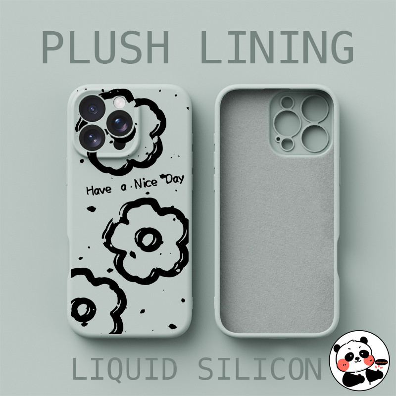 Ốp điện thoại Silicon lỏng lót sang trọng cho iQOO Z9 Turbo Neo 10 9 Neo10 Neo9 Pro 5G 4G Vỏ hoa đen đơn giản dễ thương Vỏ chống sốc mềm