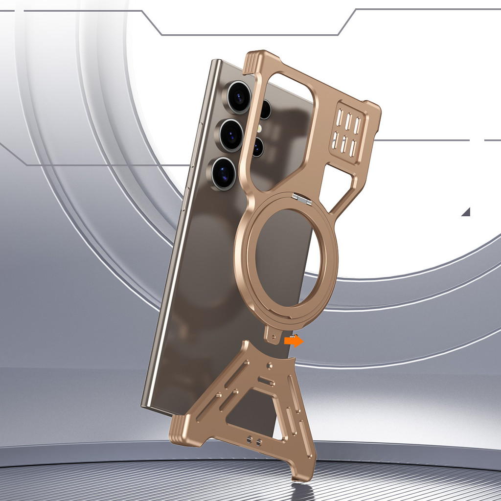 Ốp điện thoại từ tính siêu kim loại cho Samsung Galaxy S26 S22 S23 S24 S25 360°Giá đỡ xoay Hợp kim nhôm Vỏ chống sốc không khung