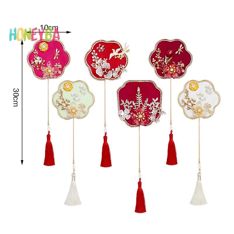 < Honeyba > Quạt Chúc May Mắn Retro Trung Quốc Đám Cưới Quạt Hoa Cầm Tay Có Dép Cổ Tinh Tế Mặt Dây Chuyền Quà Tặng