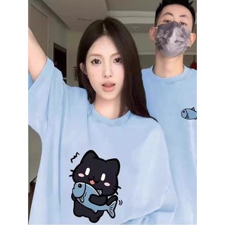 HIIXIIVI Mới Phong Cách Hàn Quốc Thời Trang Nữ Quần Áo Rời Cặp Đôi Áo Thun Cotton Tay Ngắn Oversize Tee Nhân Quả Người Phụ Nữ Cổ Tròn Áo