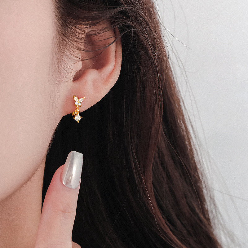 Bông Tai Zircon Bướm Thời Trang Nữ Độc Đáo Tất Cả Trận Đấu Bông Tai Tua Rua