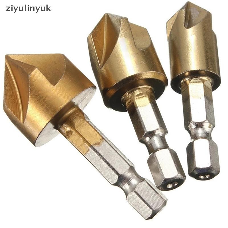 Ziyulinyuk 3 Bộ 12 / 16 / 19mm Bộ Mũi Khoan Khoan Khoan Khoan Cho Gỗ Kim Loại Thay Đổi Nhanh Mũi Khoan Dụng Cụ Chamfer Dụng Cụ Khoan EN