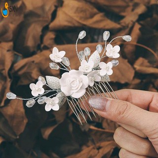 Trang Sức Tóc Lược Tóc Nữ Hợp Kim Hoa Trắng Handmade Ổn Định Mũ