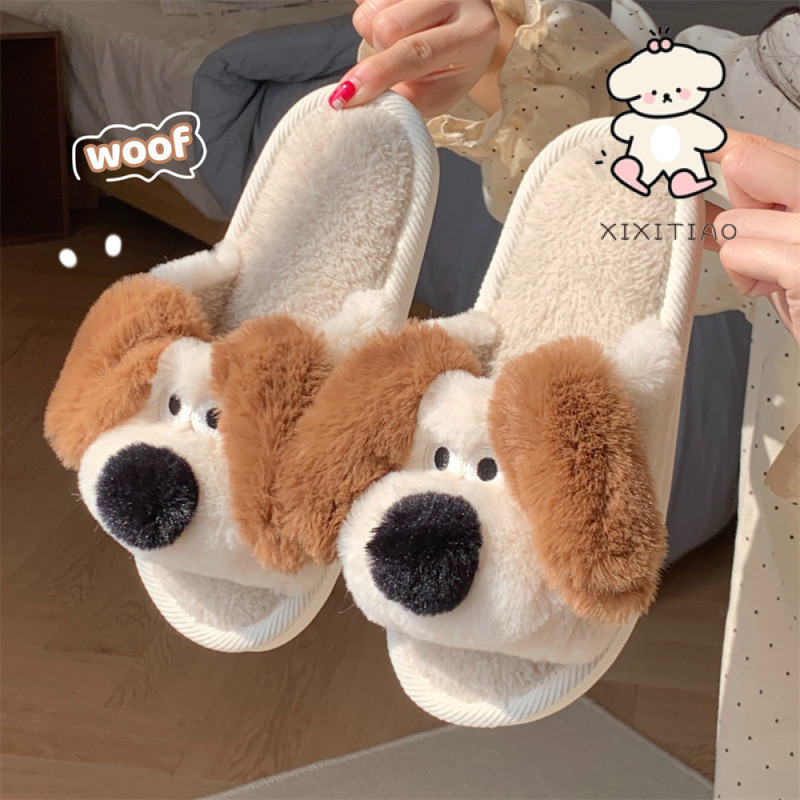 Xixitiao Dép Nam Nữ Đế Mềm Ấm Áp Chó Con Ba Chiều Trong Nhà