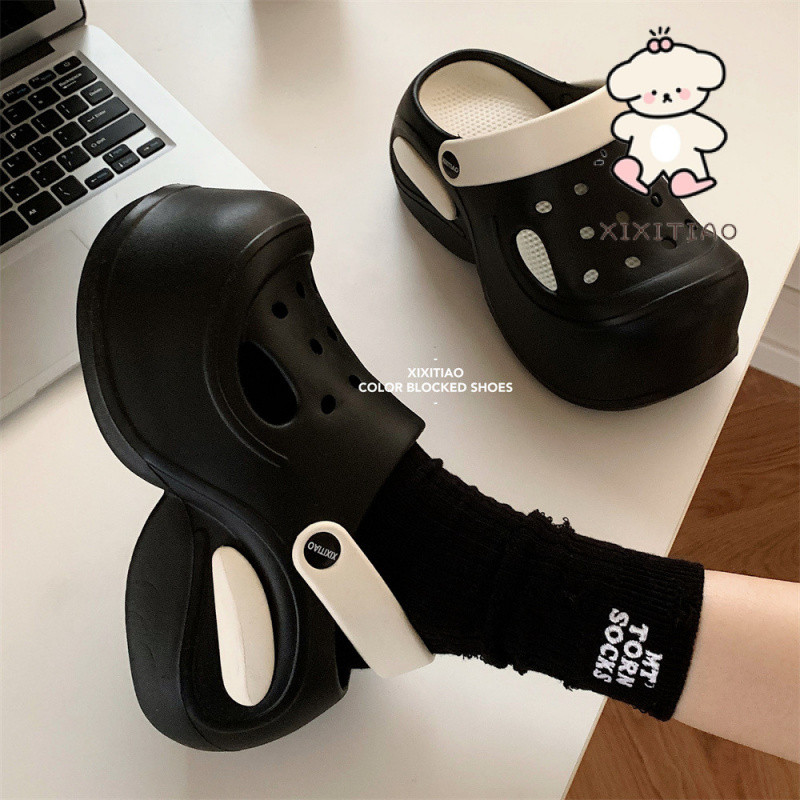 Xixitiao Thời Trang Cao Cấp Độc Đáo Tăng Chiều Cao Nền Tảng Mùa Hè Đế Dày Lỗ Giày Nữ Influencer Màu Sắc Phù Hợp Với Mặc Ngoài Giày Đi Biển San