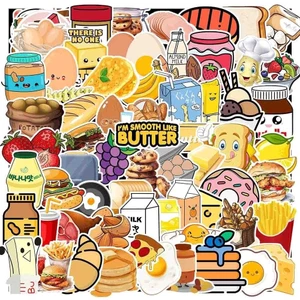 Bộ Sticker - 100 Miếng Dán Sticker Trang Trí Laptop | Điện Thoại - Hình Bơ Và Bánh Mì Nghệ Thuật Tối Giản