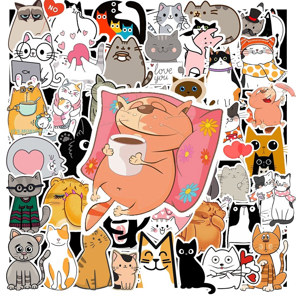 50 Sticker Cat Cute chống nước sticker dán laptop, điện thoại, đàn guitar, mũ bảo hiểm, vali