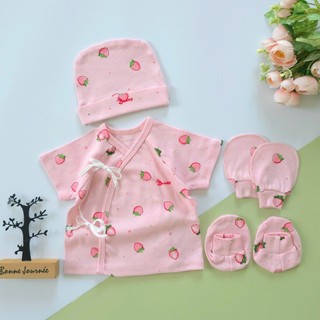 Set áo sơ sinh 4 món ngắn tay mùa hè chất thun cotton cho bé 3-6kg