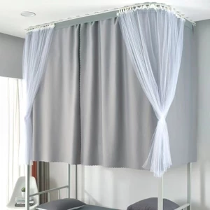 Rèm giường dán trên không cần khoan, linh hoạt hình chữ U, hai lớp, ba cửa, dẫn hướng trượt VBWM