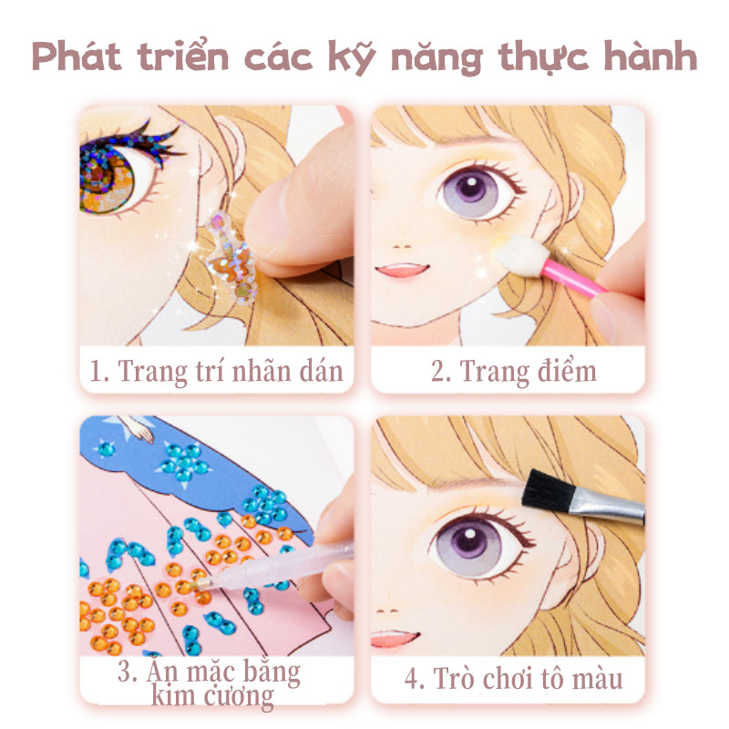 【SKISOPGO】Sổ Tay Trang Điểm Dạng Quai Xách - Bộ Đồ Chơi Học Trang Điểm Cho Bé, Kèm Tranh Tô Vẽ và Cắt Dán