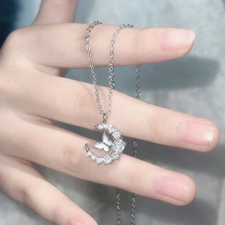 [Ưu đãi đặc biệt] Vòng cổ Kim cương Bướm Mặt trăng Vòng cổ nữ Kim cương xanh Bán chạy Niche Light Sang trọng Dây chuyền xương đòn cao cấp Quà tặng bạn gái