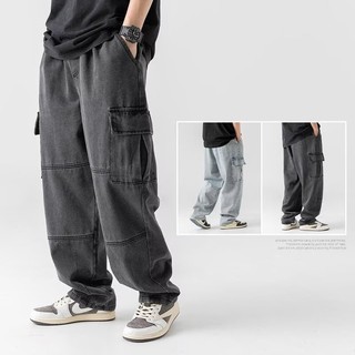 Phong Cách Nhật Bản Quần Áo Nam Cặp Quần Jean Bỏ Túi Ba Chiều Vintage Đau Khổ Giặt Quần