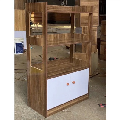 Tủ bếp, kệ lò vi sóng 4 tầng CÓ NGĂN TỦ để đồ nhà bếp chất liệu gỗ MDF kích thước 100x60x30cm