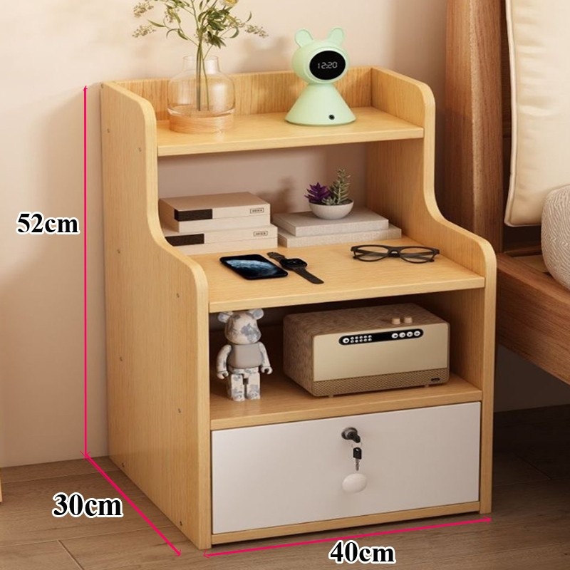 Tủ đầu giường có khóa an toàn AnhKhoa, kệ 1 ngăn, 2 ngăn, gỗ mdf phủ bóng melalin