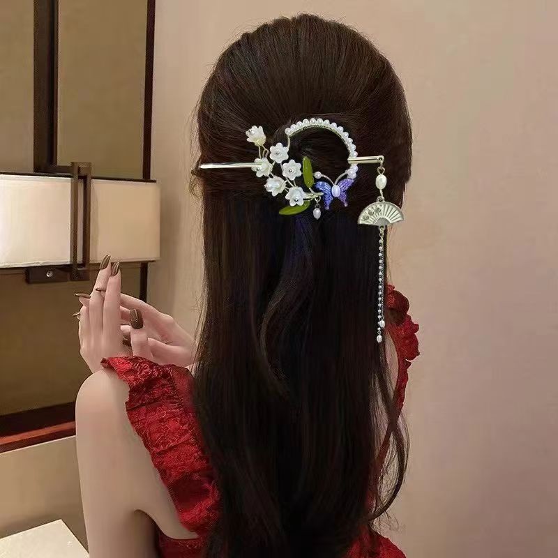 [Hàng có sẵn phong cách mới] Kẹp tóc tua rua Lily of the Valley Phong cách Trung Quốc Hanfu Sườn xám Bước lắc tua rua Kẹp tóc tính khí siêu cổ tích