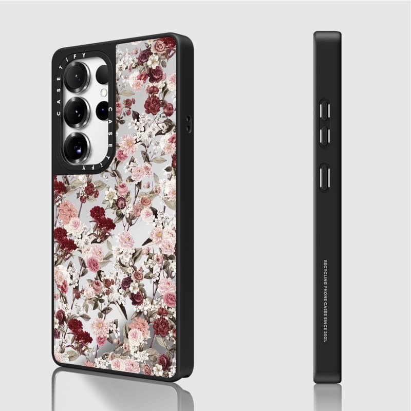 Casetify X Ốp lưng in hoa Matte Black & Sliver Mirror Vỏ hút từ tính Samsung Galaxy S23 S24 S25 Ultra Plus Mặt sau cứng có hộp khắc logo