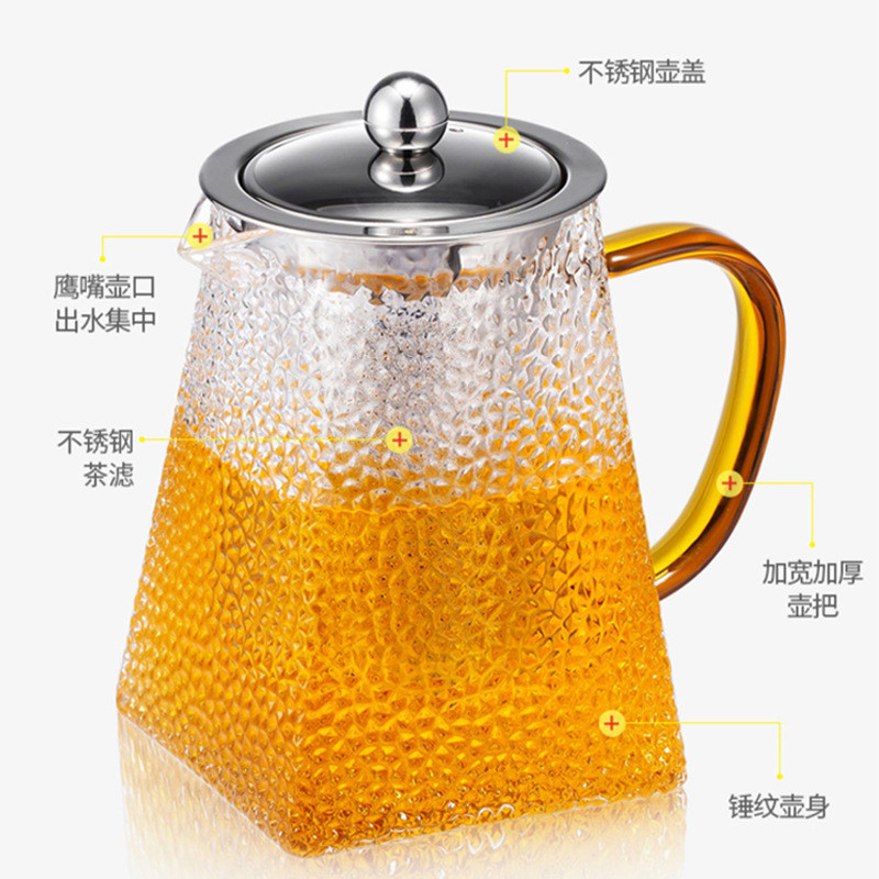 Ấm, Bình Thủy Tinh Họa Tiết Vẩy Cá Có Lõi Lọc Inox 304 Dùng Pha Các Loại Trà