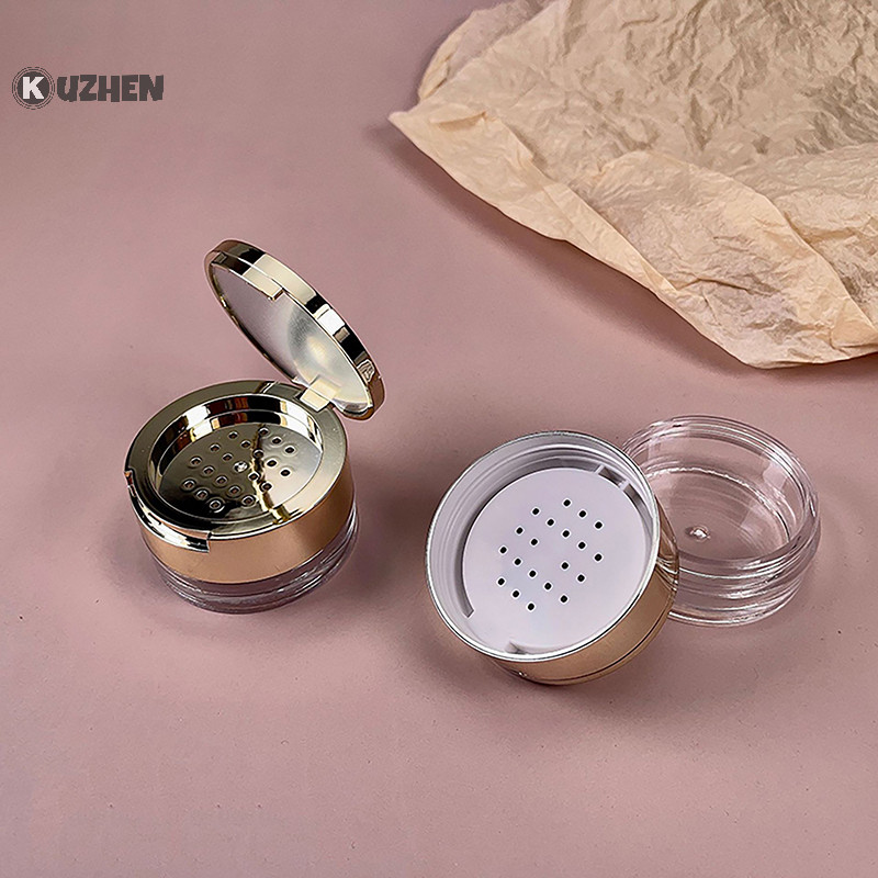Kuzhen 6g Di Động Vàng Mỹ Phẩm Hộp Nhựa Trong Suốt Có Thể Tháo Rời Nồi Có Sàng Du Lịch Trang Điểm Lọ Sifter Hộp Đựng Với Puff HOT
