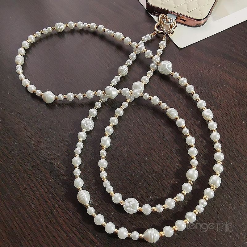 Phụ kiện điện thoại di động Đeo chéo Dây chuyền ngọc trai hình đặc biệt Nữ phong cách Bắc Âu Điện thoại di động Dây buộc chống sốc Dây đeo lưng cổ treo chống mất dài @ -
