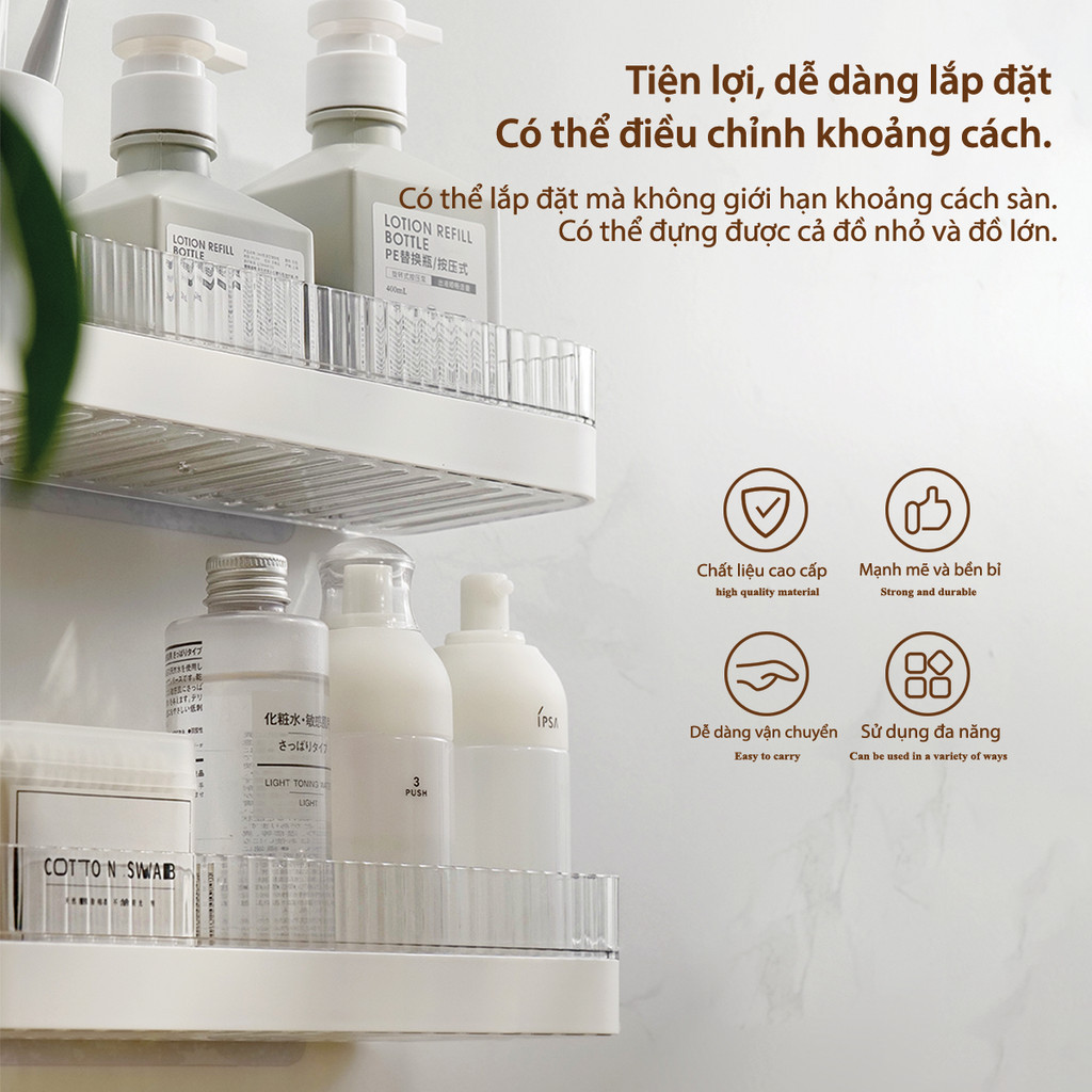 Kệ nhà tắm để đồ cao cấp không cần khoan tường ,lực 7kg+