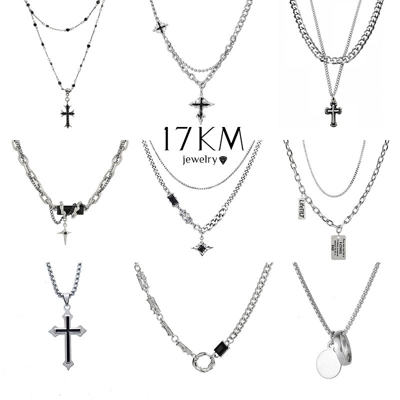 Ảnh 17KM Vòng cổ Mạ Bạc Nhiều Lớp unisex y2k Phong Cách hip hop Phụ kiện trang sức 1
