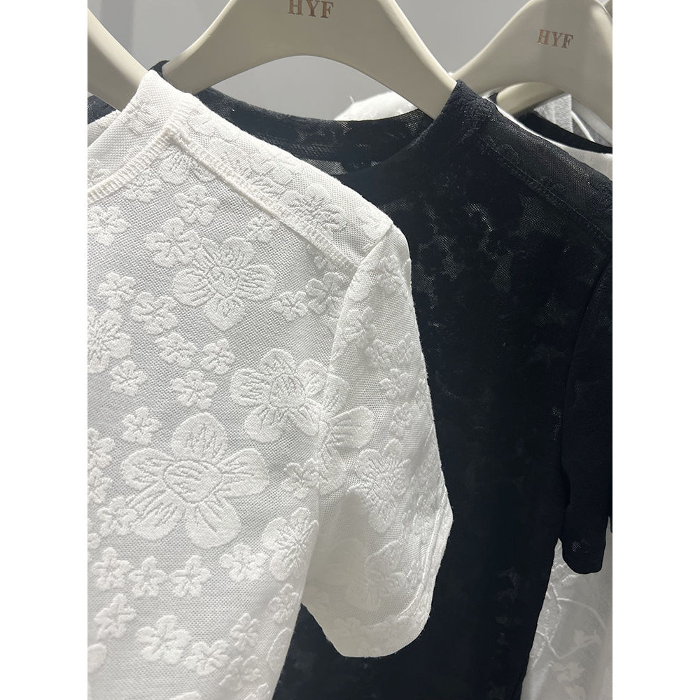 Milyfashion Ren Jacquard Tay Ngắn T Mùa Hè Mỏng Hơn Nhìn Top
