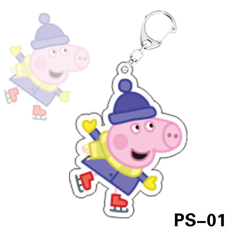 Peppa Pig Acrylic Hoạt Hình Hoạt Hình Móc Khóa Học Sinh Mặt Dây Chuyền Trang Trí Trò Chơi Ngoại Vi