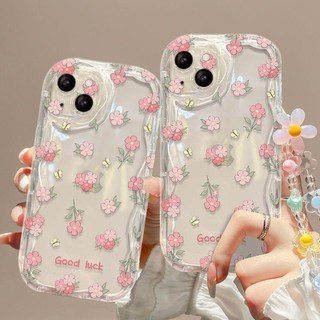 Vỏ Dây Xích Hoa Sang Trọng Cho IPhone 13 12 11 Pro Max Mini 6 6S 7 8 Plus X XS XR XSMAX Có Dây Đeo Vòng Tay INS Silicon Trong Suốt 3D Vồng Cong Edge Vỏ Điện Thoại