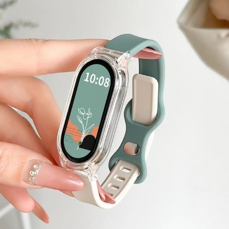Ốp lưng trong suốt + Dây đeo cho Xiaomi Mi Band 10 9 8 7 6 5 4 3 NFC Dây đeo thoáng khí Vòng tay mềm cho phụ kiện dây đeo cổ tay Mi Band 9