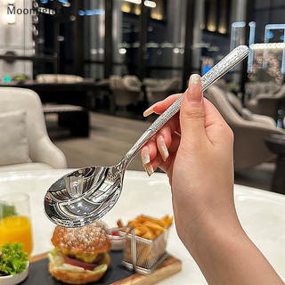 Moonlights Hàn Quốc Thép Không Gỉ Thìa Dày Sáng Tạo Tay Cầm Dài Khách Sạn Lẩu Thìa Canh Nhà Bếp Dụng Cụ Thiết Yếu EN