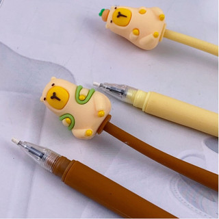 [Mực Đen] Bút Bi Silicon Thân Mềm Capybara Lúc Lắc, Bút Bi Mực Gel Khô Nhanh, Mực Đều, Nét Chữ Đẹp