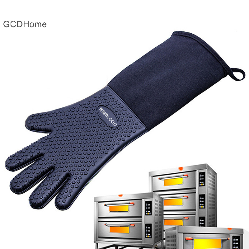 Gcdhome Khâu Màu Trơn Chịu Nhiệt Nhà Bếp Găng Tay Nấu Ăn Chống Trơn Trượt Lò Nướng BBQ Găng Tay Cực Dài Hữu Ích HOT