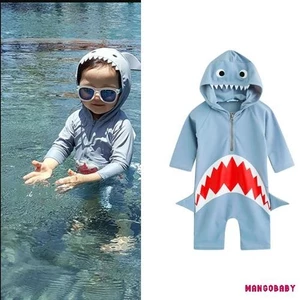 Mg-kids Bé Trai Rash Guard Tay Dài Có Mũ Trùm Đầu Cá Mập Dây Kéo Đóng Cửa Đồ Bơi Mùa Hè Đồ Bơi