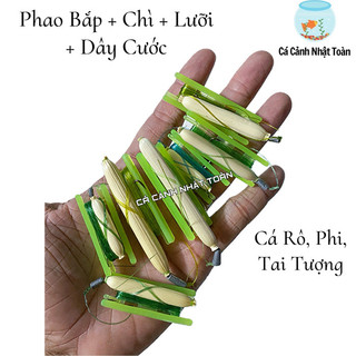 Phao bắp + dây cước + lưỡi câu cá rô, cá nhỏ
