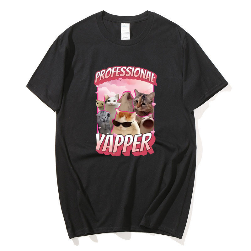 Ngộ nghĩnh Chuyên Nghiệp Ypper Meme Cat Graphic Áo nam Thời Trang Vintage Tay Ngắn Áo 100% Cotton Áo Thun Thoải Mái