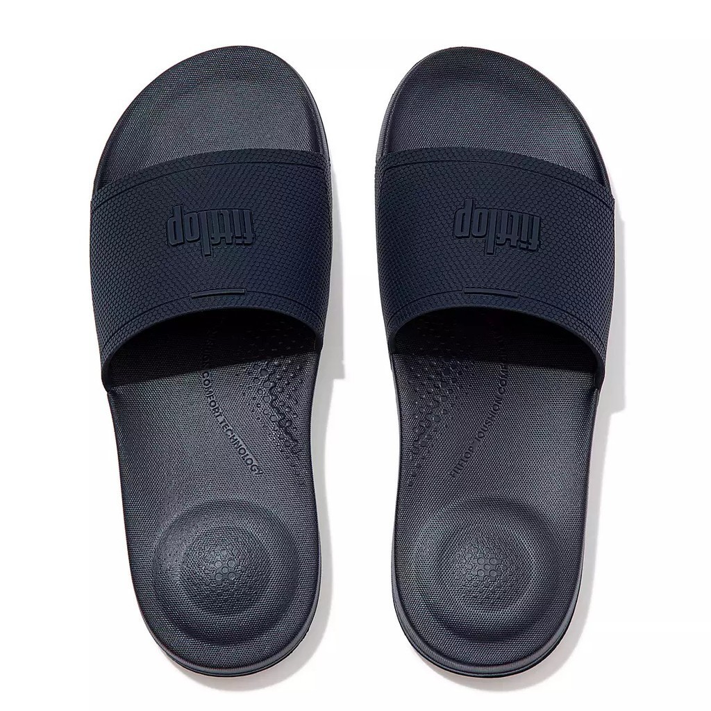 Dép FitFlop chính hãng kháng nước công nghệ iQUSHION Pool Navy Slides - Xanh