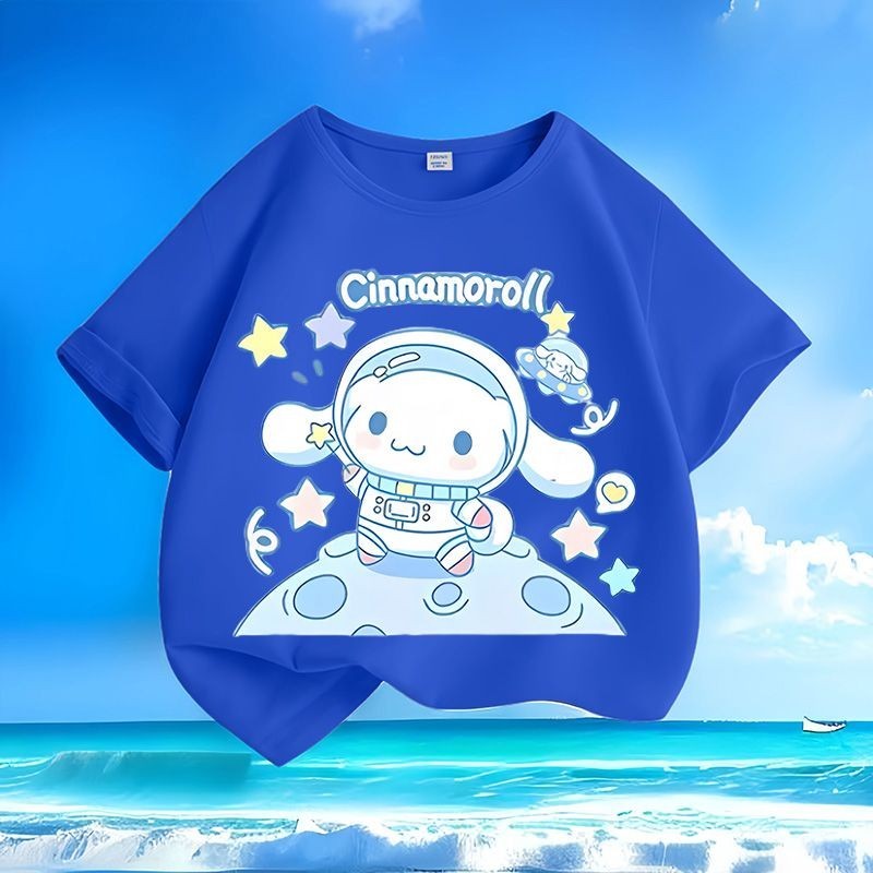 2024 Thời Trang Cinnamoroll Hoạt Hình Mùa Hè Áo Thun Trẻ Em Có Cổ Tròn Và Phong Cách Rời Phù Hợp Với Top