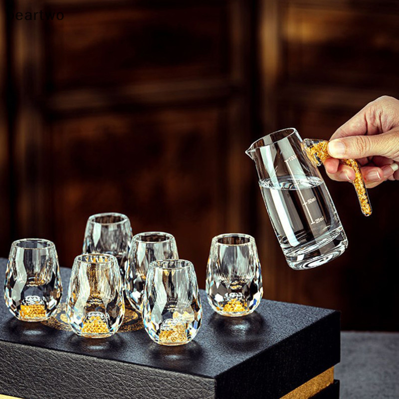 < Beartwo > Thủy tinh pha lê Vodka Thủy tinh Sake Shochu Glass Bar Rượu mùi Đôi đáy Lá vàng Thủy tinh Trà Quà tặng cao cấp Rượu cứng Đẹp