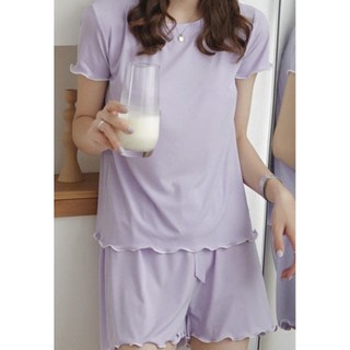 Màu sắc tương phản xù mát mẻ phù hợp cho nữ mùa hè dây rút bộ đồ ngủ cỡ lớn Bộ đồ hai mảnh mặc bên ngoài thường ngày băng lụa quần áo nhà