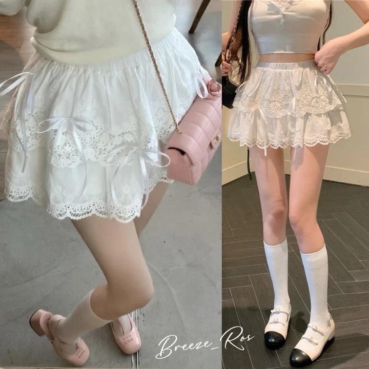 BREEZE_ROS Tutu Ngắn Thời Trang Dành Cho Nữ Chân Váy Tầng TRẮNG V183