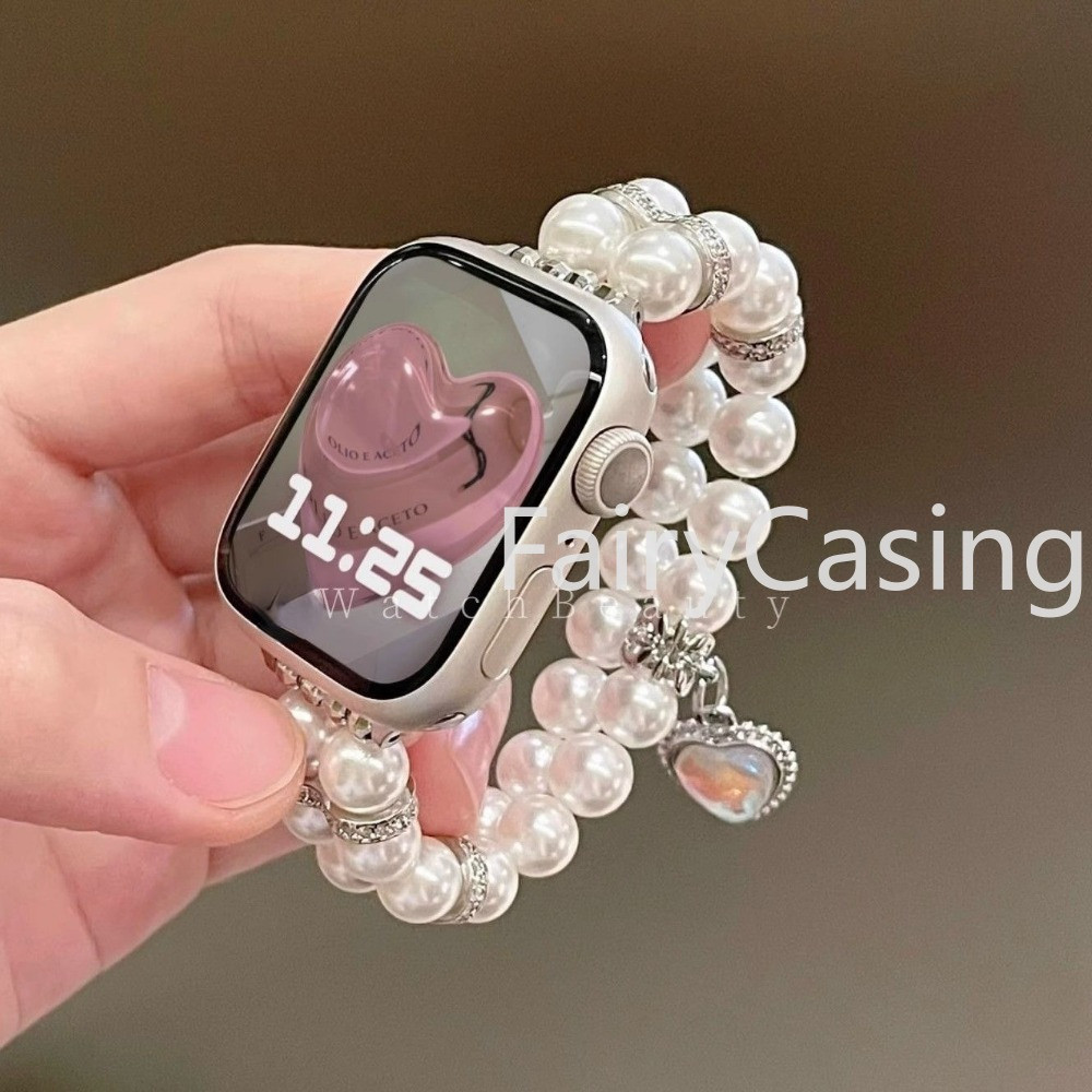 Chỉ Dây S11 Hai Ngọc Trai Kẻ Sọc Trái Tim Tình Yêu Kim Cương Dây Đeo Mặt Số Đường Kính Siêu 2 49mm Cho Apple Series 9 41mm 42mm 44mm 45mm 38mm 40mm cho iwatch SE New SE band
