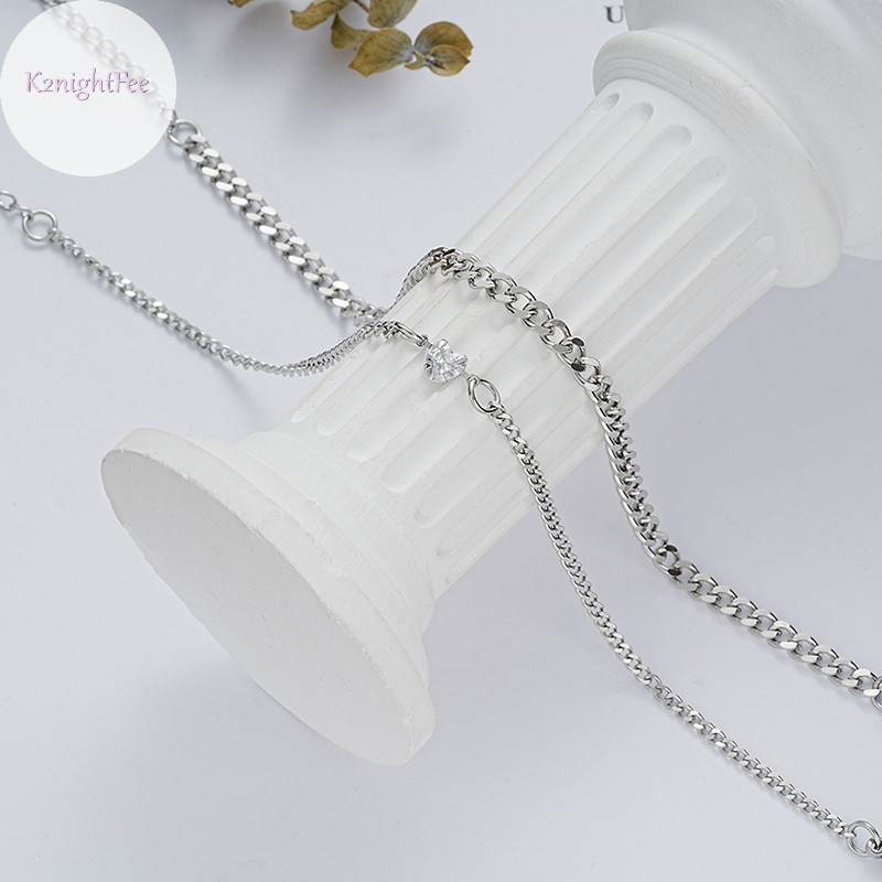 K2nightfee Bộ Vòng Tay Inox Thời Trang Đơn Giản Cho Cặp Đôi Unisex Nam Nữ Tình Yêu Pha Lê Trái Tim Bạc Dây Xích Vòng Tay Trang Sức Quà Tặng VN