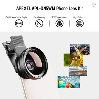 Hilivn) Bộ ống kính điện thoại APEXEL APL-0.45WM Góc siêu rộng 0.45X & Ống kính siêu Macro 12.5X, kẹp cho iPhone Samsung Huawei Xiaomi và điện thoại khác