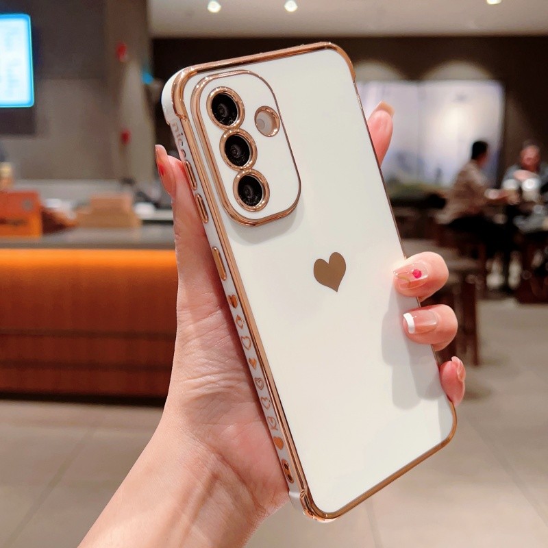 Ốp Lưng Mạ Bên Trái Tim Tình Yêu Sang Trọng Cho Samsung Galaxy A16 A15 A14 A13 A56 A36 A55 A35 A54 A34 A26 A25 A24 A23 5G Vỏ Điện Thoại Bảo Vệ Chống Sốc TPU Mềm