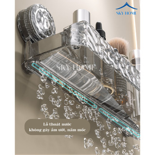 Kệ Nhà Tắm Có Cốc Hút Chắc Chắn, Kệ Để Đồ Nhà Tắm Trong Suốt Chịu Lực Tốt Có Móc Treo Dây Buộc Tóc KDD02 - NGÓI HOME