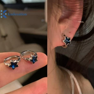 Kudosation Y2K Hợp Thời Trang Dễ Thương Ngọt Ngào Ngôi Sao Xanh Vòng Bông Tai Nữ Cô Gái Đơn Giản Mới Thời Trang Vintage Bông Tai Thẩm Mỹ Trang Sức Quà Tặng