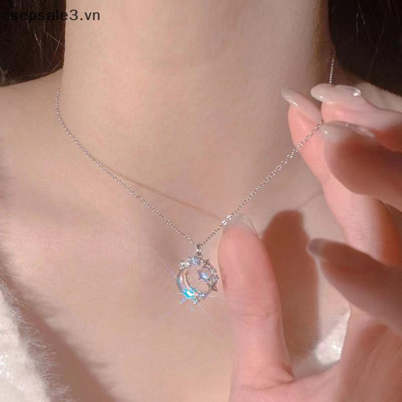 # Sepsale # New Elegent Màu Bạc Pha Lê Ngôi Sao Mặt Trăng Vòng Cổ Charm Mặt Dây Chuyền Vòng Cổ Choker Dành Cho Bé Gái Nữ Tuyên Bố Trang Sức Cưới.